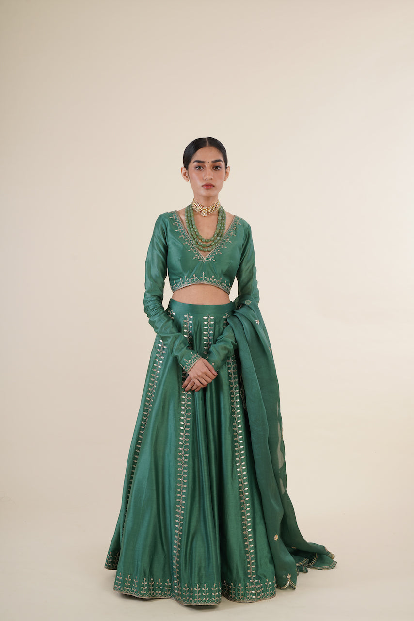 Green Chanderi Lehenga Set