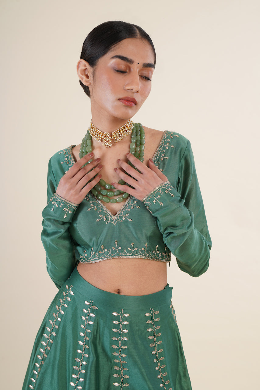 Green Chanderi Lehenga Set