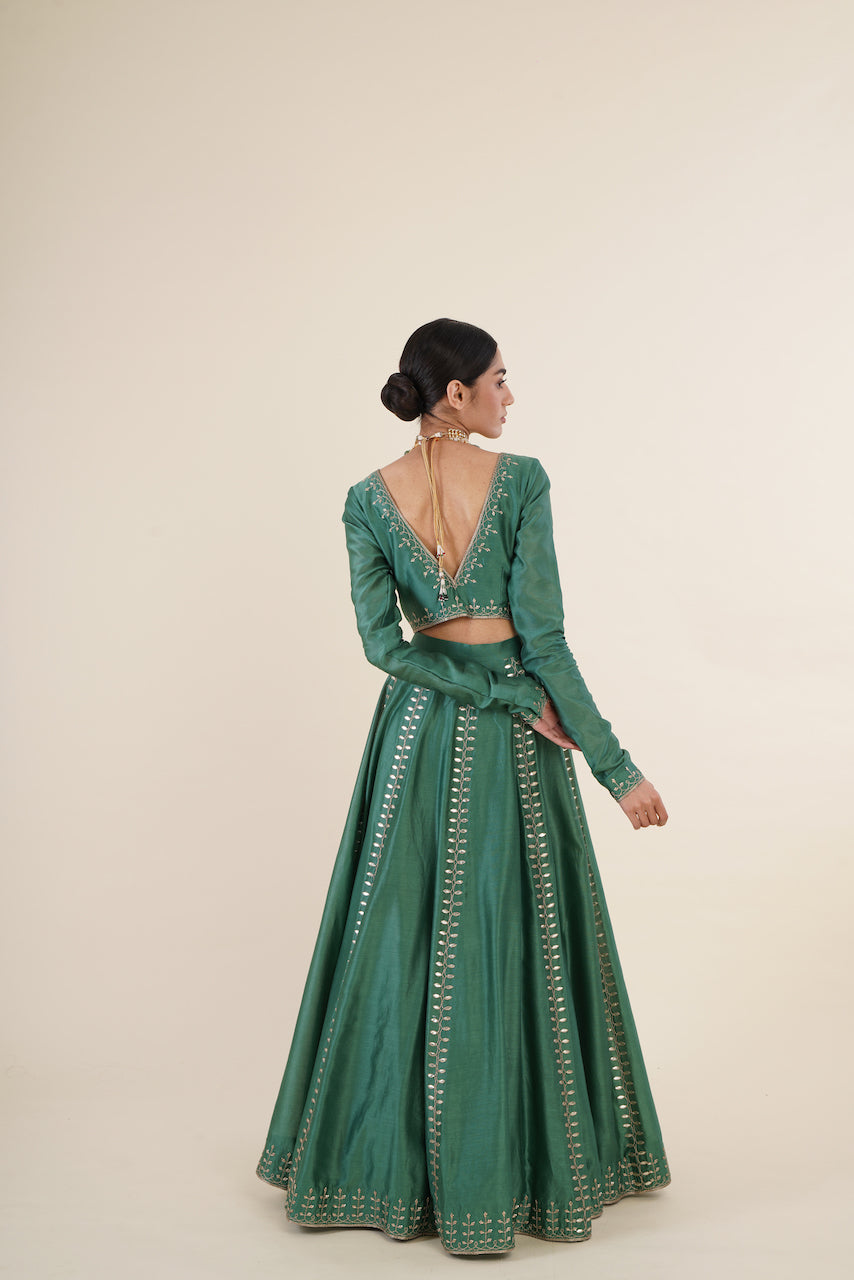 Green Chanderi Lehenga Set