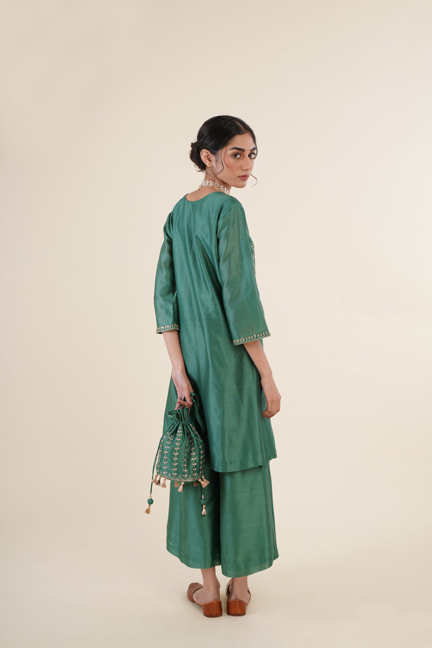 Green Chanderi Kurta Set