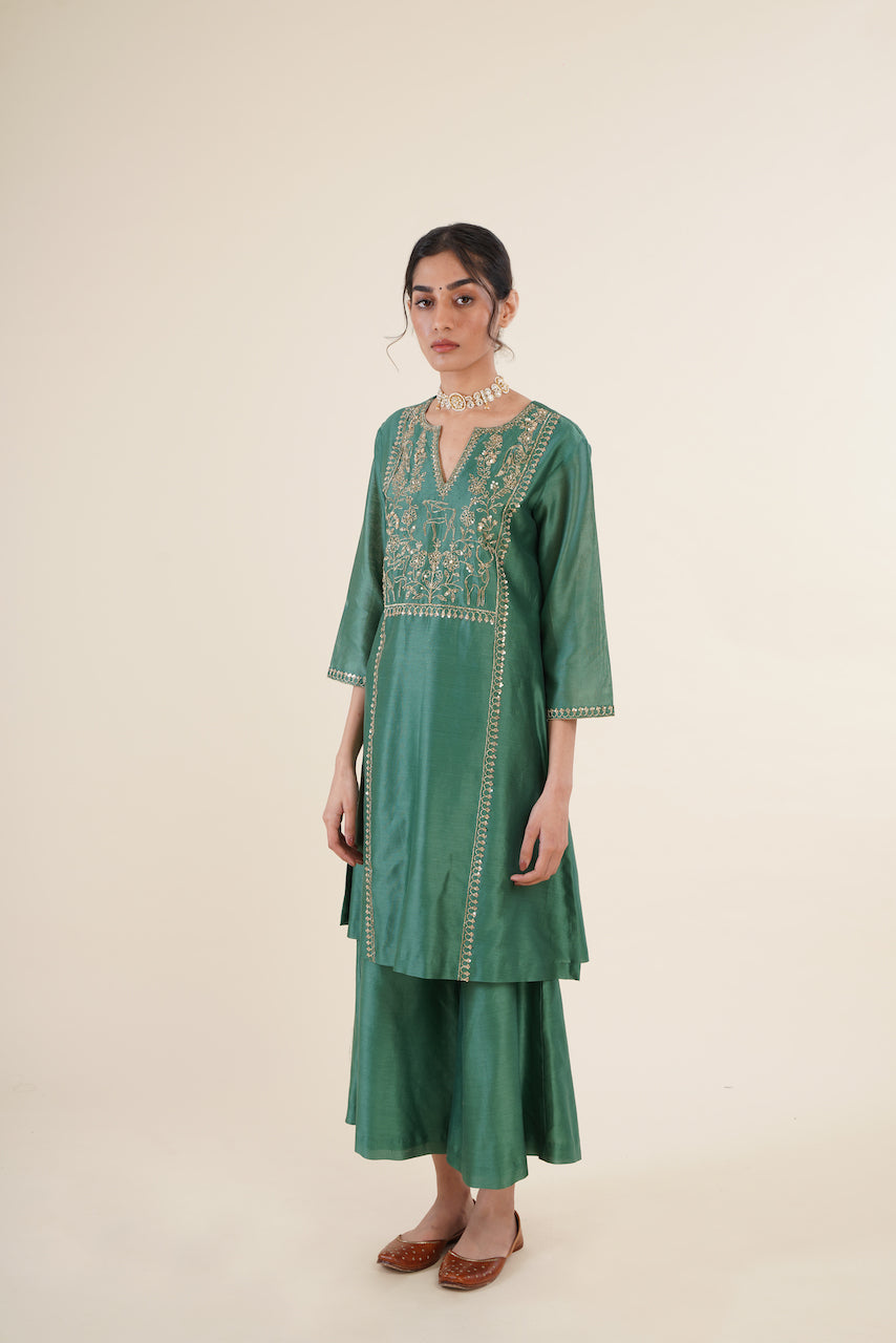 Green Chanderi Kurta Set