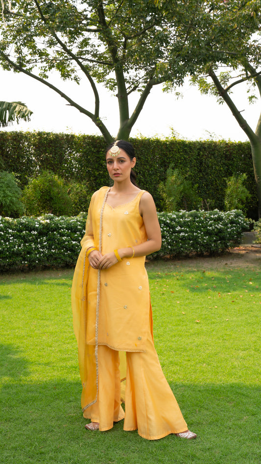 Yellow Subha Chanderi Kurta Sharara Set