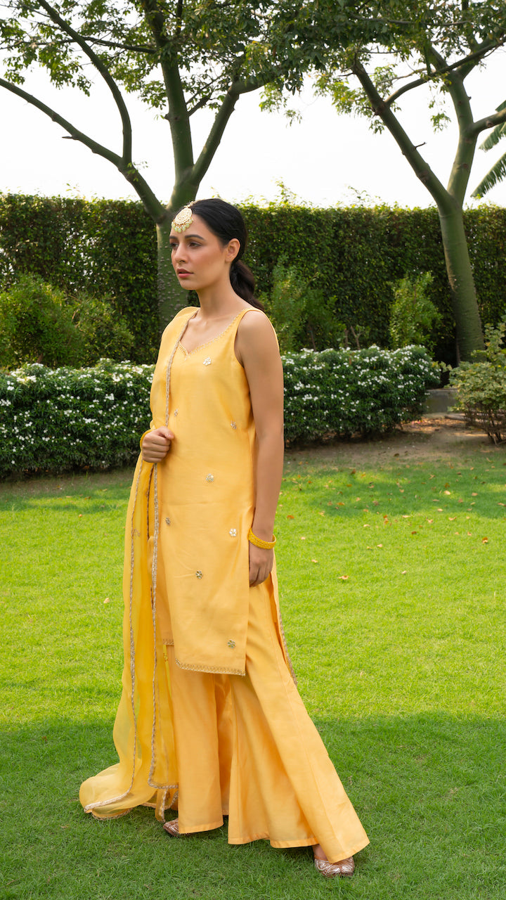 Yellow Subha Chanderi Kurta Sharara Set