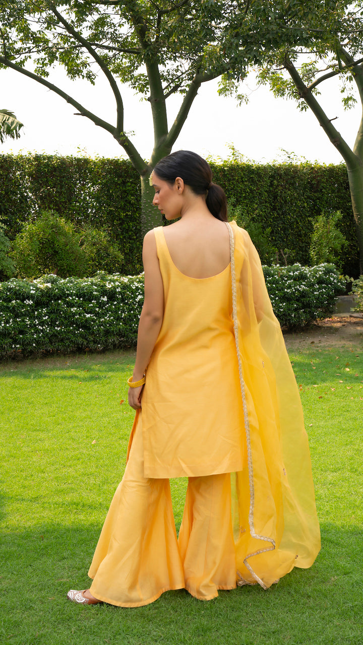 Yellow Subha Chanderi Kurta Sharara Set