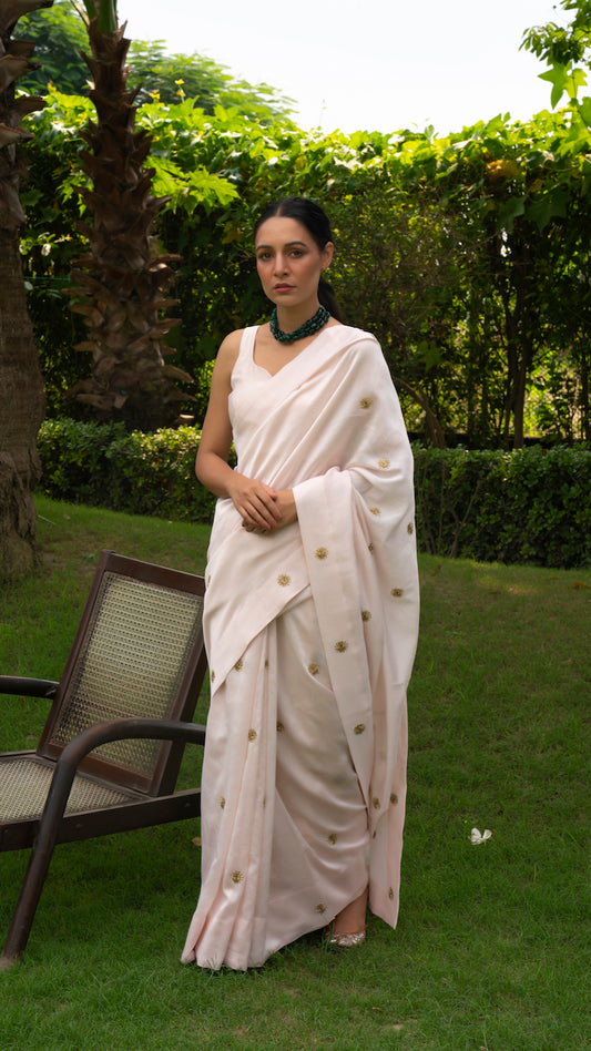 Beige Ruh Chanderi Embroidered Saree