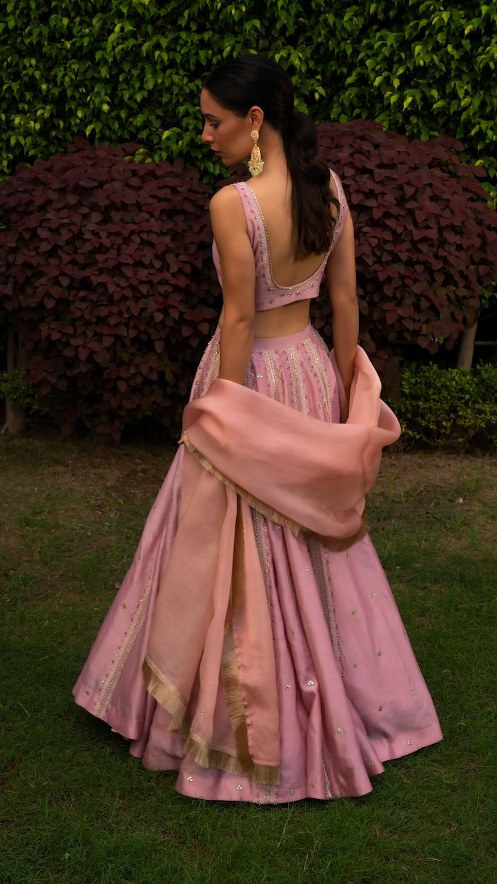 Pink Kyari Chanderi Lehenga Set