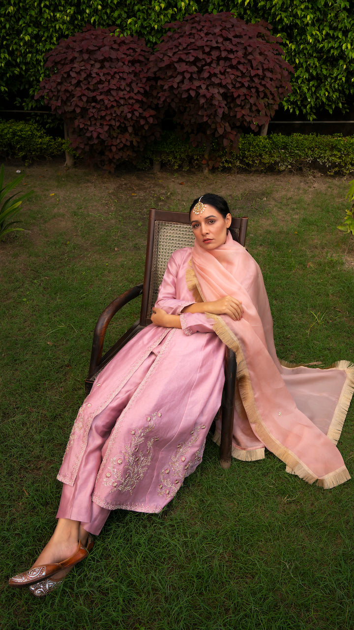 Pink Nakashi Chanderi Anarkali Set