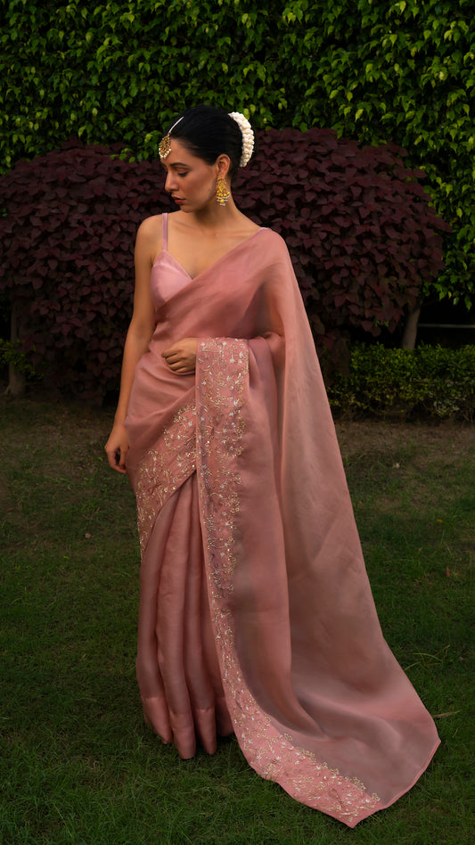 Pink Gulaab Embroidered Saree